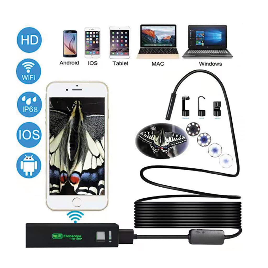 DDENDOCAM Inspectiecamera, draadloze wifi-endoscoop met USB, boroscoop, 1200P HD, slangcamera, geschikt voor Android, iOS iPhone, Windows, Mac, tablet en pc, 2 m DDENDOCAM Inspectiecamera, draadloze wifi-endoscoop met USB, boroscoop, 1200P HD, slangcamera, geschikt voor Android, iOS iPhone, Windows, Mac, tablet en pc, 2 m